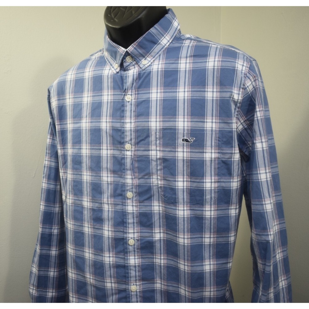 Vineyard Vines Whale Slim Fit Tucker Shirt Plaid Stretch Long Sleeve Mens Large